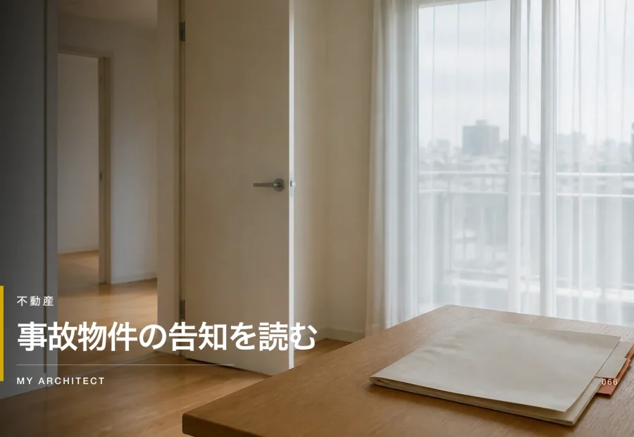 事故物件と人の死に関する告知ガイドラインを示すMY ARCHITECTのアイキャッチ